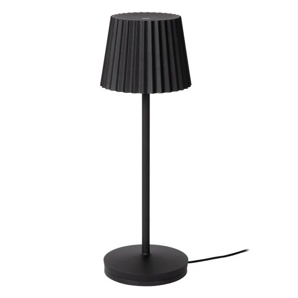 Lucide JUSTINE - Lampe de table Rechargeable Intérieur/Extérieur - Batterie/Piles - LED Dim. - 1x2W 2700K - IP54 - Avec station de charge sans fil - Noir - détail 1